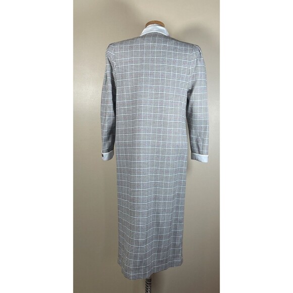 Vintage 80s  Plaid Dress Double Breasted Big Bow Contrast Collar C-38.5" Midi - Picture 13 of 16